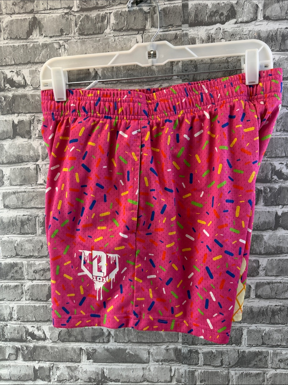 Baseball Lifestyle 101 Bright Pink Sprinkle Print Shorts with Logo Accent